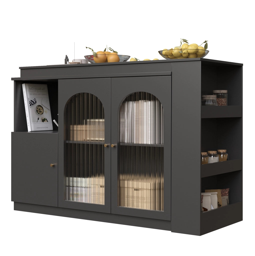 Bartisch mit 360° Drehfunktion aus MDF, 120 x 40 x 97 cm, moderner schwarzer Ess- und Barschrank mit Glasfront