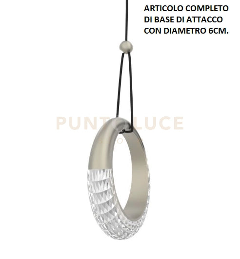 MILEY-S1 P Sospensione 1 luce con base a led 12W  anello luminoso diffusore acrilico colore platino dimmerabile SDD 2800 - 5000K