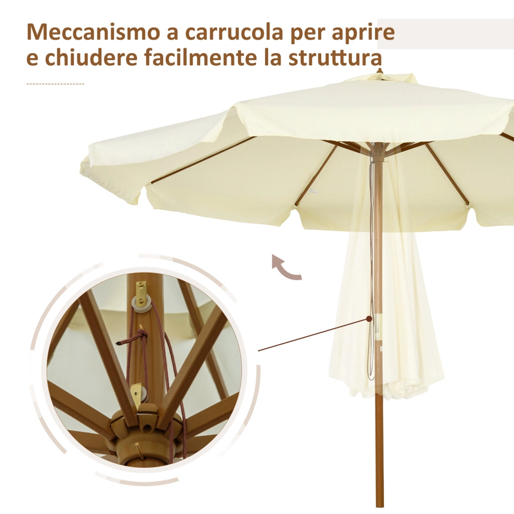 Ombrellone da Giardino con Doppio Tettuccio, in Legno di Bamb¨´ e Poliestere, ?325x250 cm, Beige