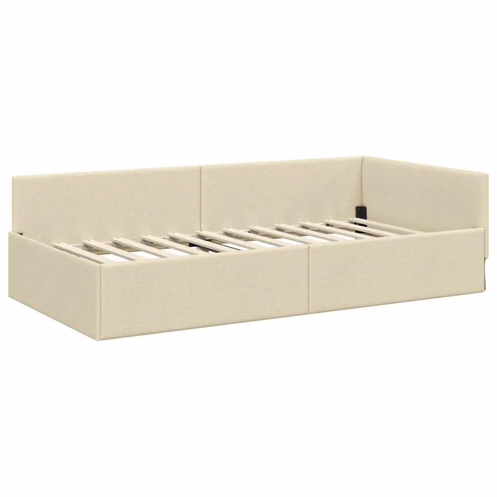 Struttura Letto Angolare con Materasso 2 pcs Crema Tessuto