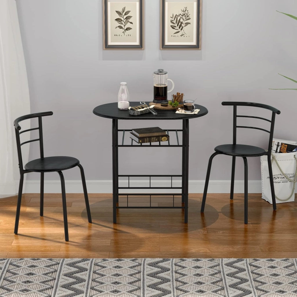 Set di 3 Pezzi da Giardino, Set Tavolo e Sedie, Tavolo con 2 Sedie, Set Mobili da Esterno, Ideale per Cucina, Balcone, Caffetteria, Giardino e Terrazza, Moderno (Nero)