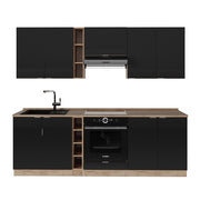 Cucina componibile Fame-Line Nero rigato/Rovere dorato 280 cm senza piano di lavoro Vicco