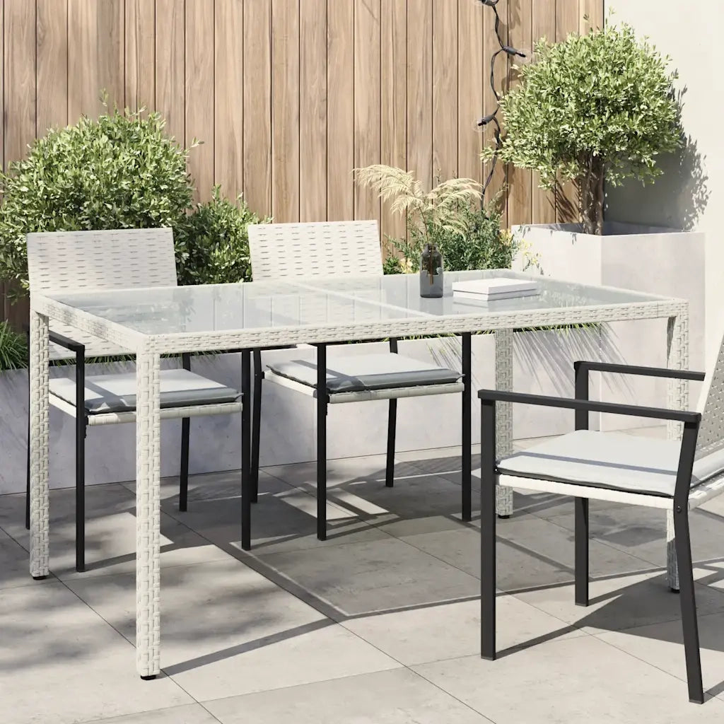 Tavolo Giardino 150x90x75cm Vetro Temperato Polyrattan Bianco
