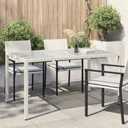 Tavolo Giardino 150x90x75cm Vetro Temperato Polyrattan Bianco