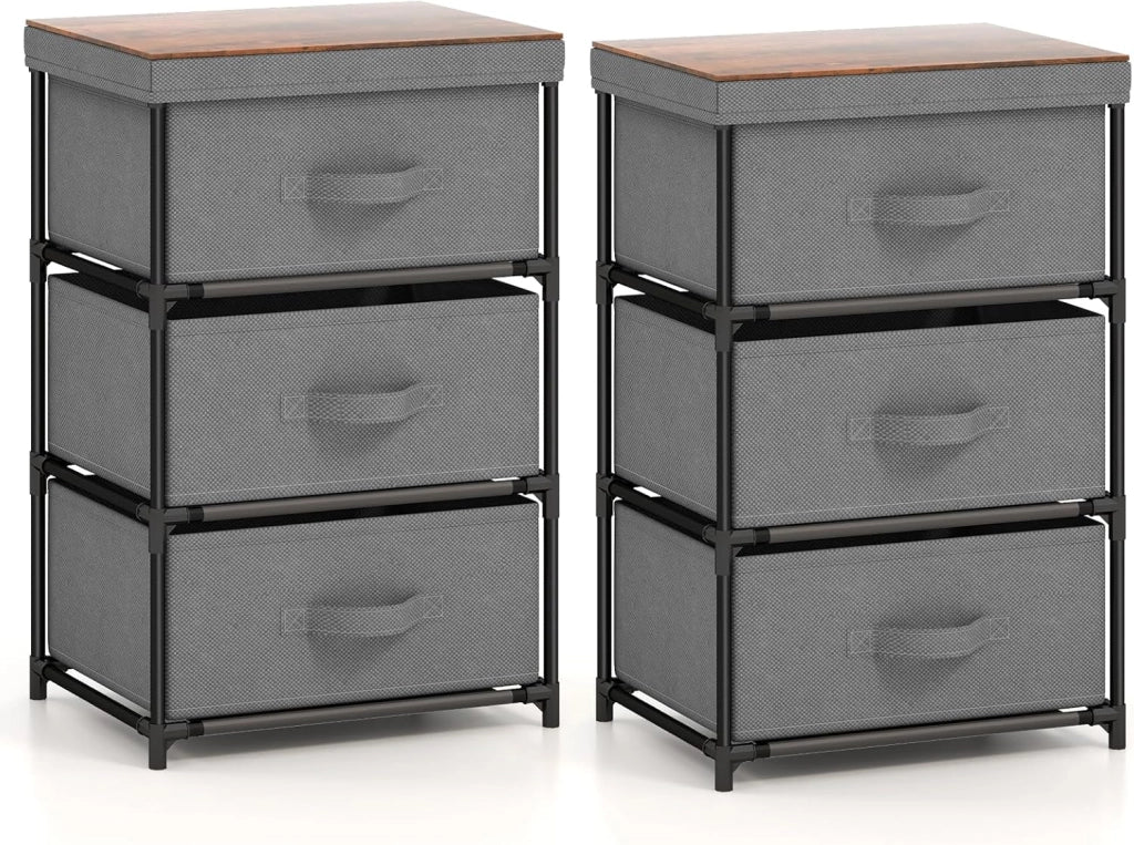 Armadietto a 3 Cassetti, Cassettiera Verticale con Contenitori in Tessuto Pieghevoli e Rimovibili, Comò in Stile Industriale per Camera da Letto, Soggiorno e Ufficio, Nero (Grigio 2)