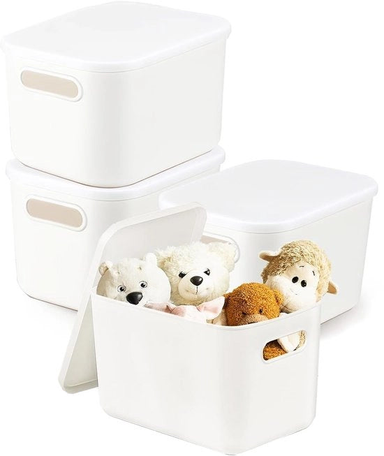 Set di 4 contenitori con coperchio in plastica con maniglia - Dimensioni 26 x 18 x 16 cm - Facile da pulire - Contenitori per archiviazione