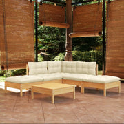 Set Salotto da Giardino 6 pz con Cuscini Crema Legno di Pino 3096316