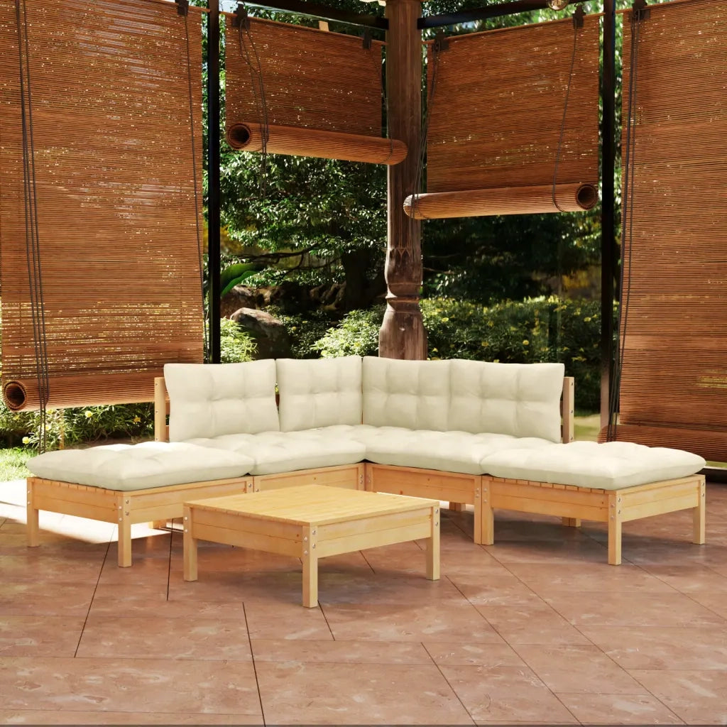 Set Salotto da Giardino 6 pz con Cuscini Crema Legno di Pino 3096316