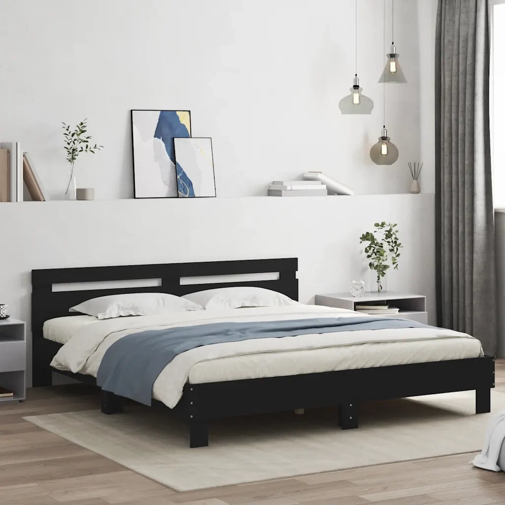 Giroletto con Testiera-Struttura Letto con testiera Nero 180x200 cm in Legno Multistrato
