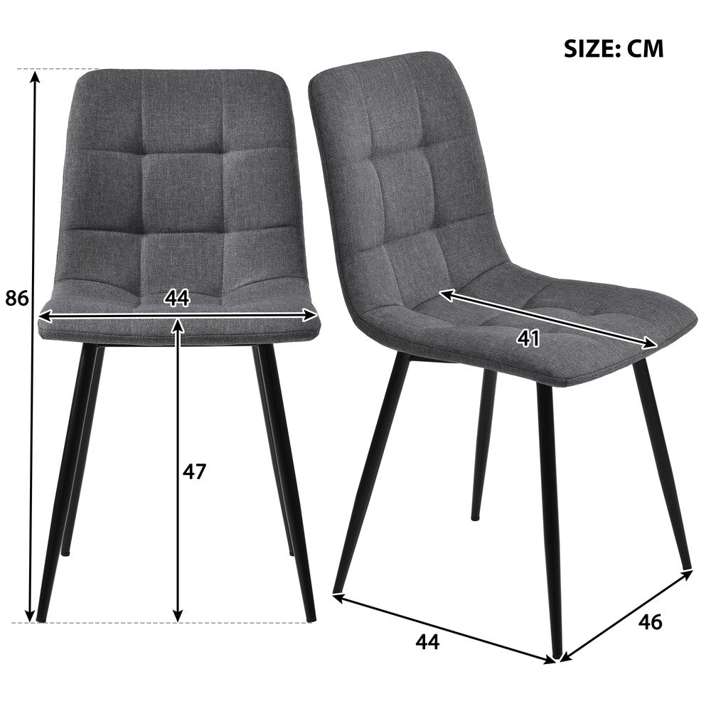 Set Tavolo da Pranzo con 4 Sedie ¨C Xylo ¨C Rettangolare, Gambe Nere, Tessuto Grigio Scuro