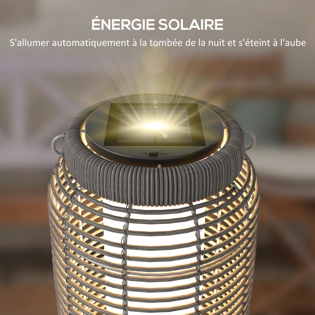 Lampione Solare da Esterno in Resina Intrecciato Grigio ¨C zephmum ¨C Acciaio, LED