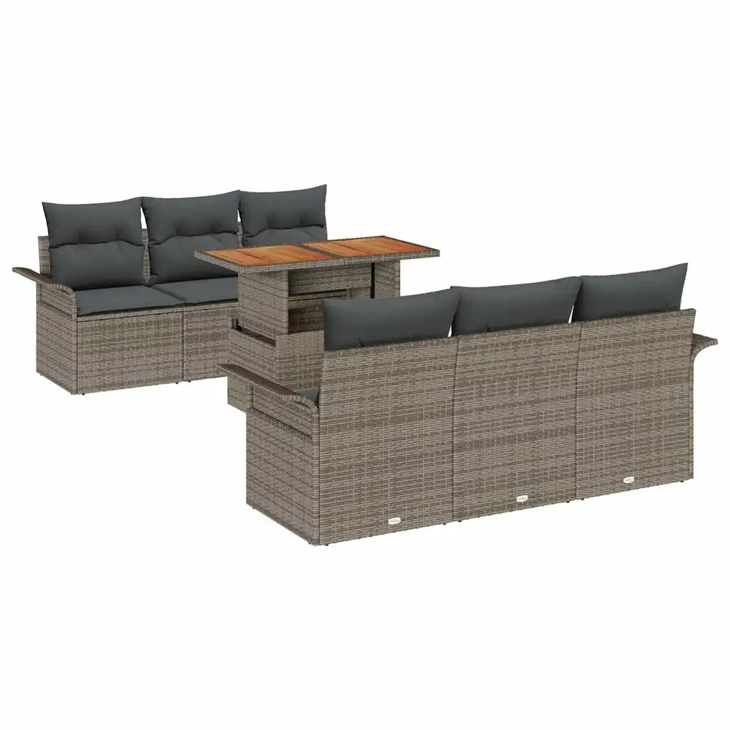 Set Divano da Giardino 7 pcs Grigio Poly Rattan