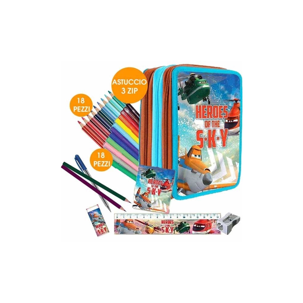 Trade Shop - Kit Scuola School Pack Zaino Estensibile + Astuccio 3 Zip Disney Planes -