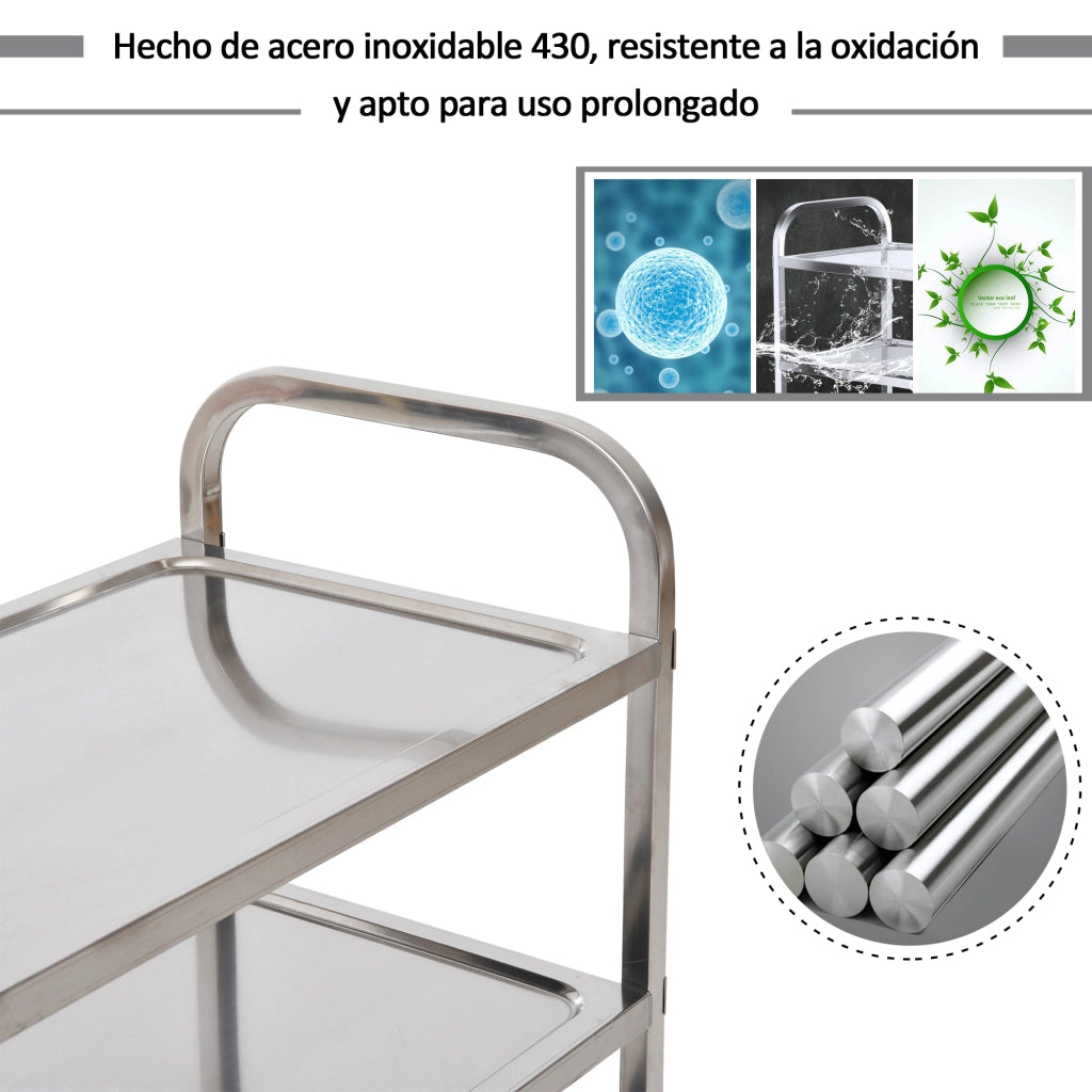 Carrello Ausiliario con Ruote - Xylo - Acciaio Inossidabile 90,5x50,5x88,2 cm