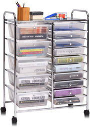 Carrello con 15 Cassetti Impilabili, Carrello di Stoccaggio con Ruote, Carello Portaoggetti per Casa e Ufficio, 62,5 x 37 x 87 cm (Chiara)