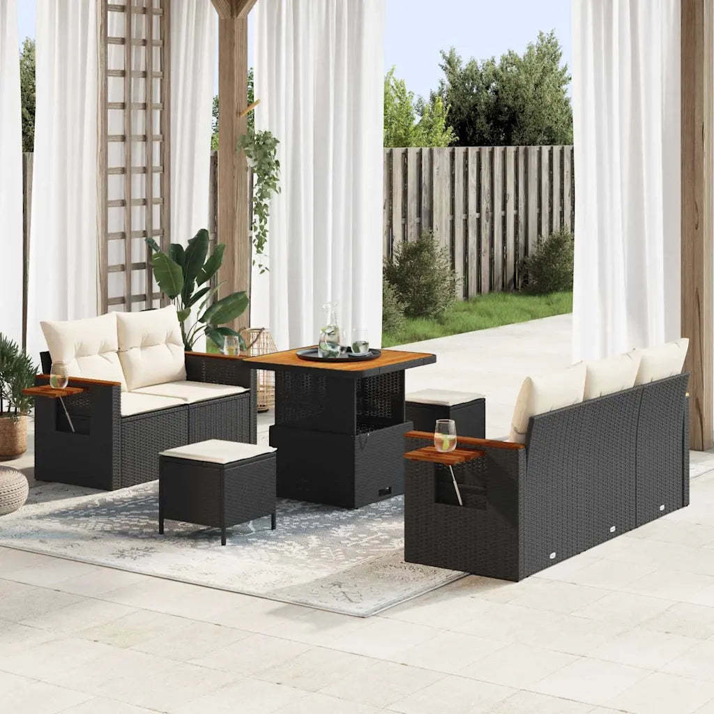 Set Divano da Giardino 10 pcs Nero e Crema polyrattan 3365065
