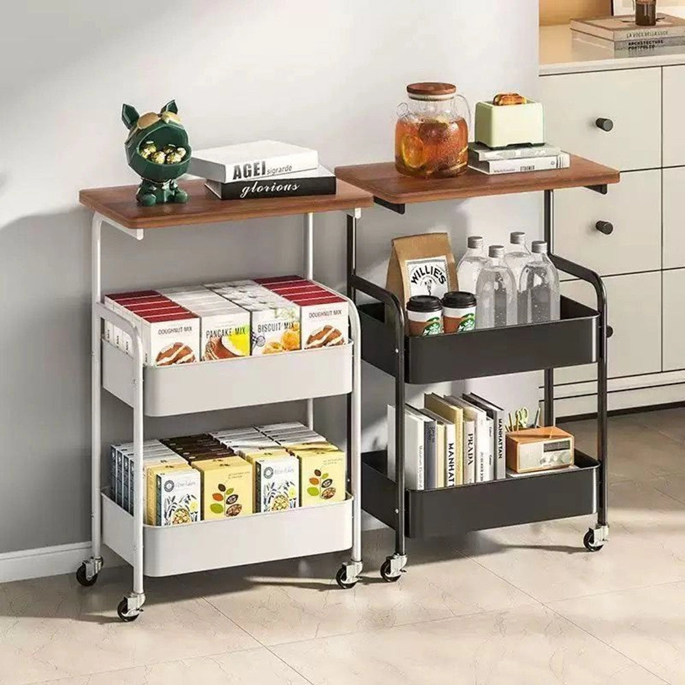 Trade Shop - Carrello Portaoggetti A 3 Livelli Scaffale Mobile Organizzatore Scorrevole Piano In Legno -