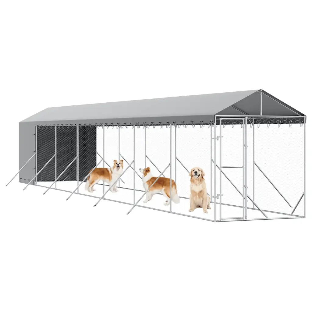 Cuccia Cani da Esterno Tetto Argento 2x14x2,5 m Acciaio Zincato 3190493