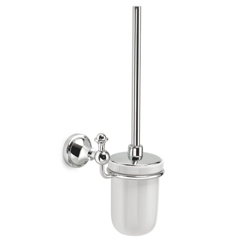 PORTA SCOPINO WC DA PARETE IN ACCIAIO INOX E CERAMICA MODELLO NEVIS - DIM. CM  (LXPXH): 15,5X11,9X40,2 - CROMATO  - GDY