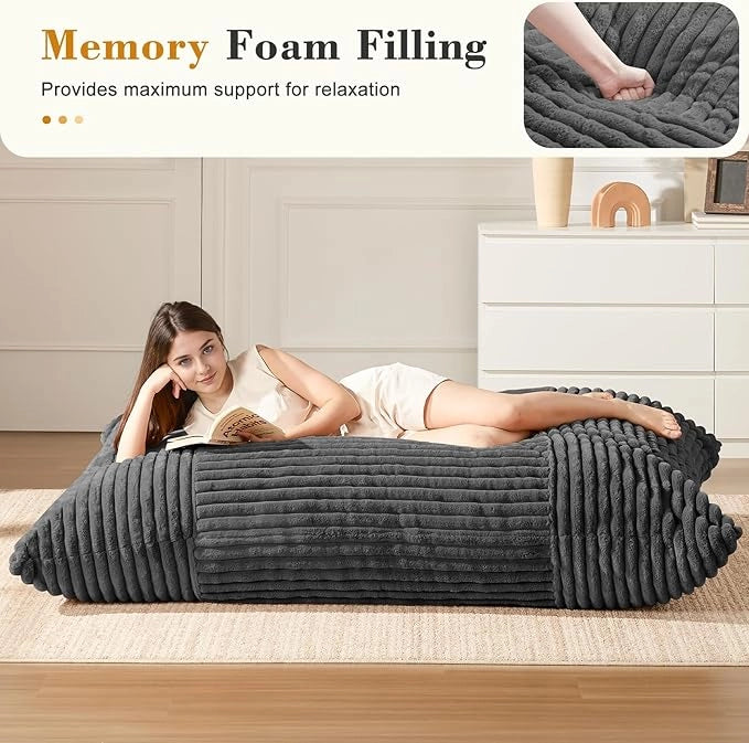 Pouf convertibile 3 in 1 con funzione letto e rivestimento in velluto a coste grigio scuro per salotto e camera