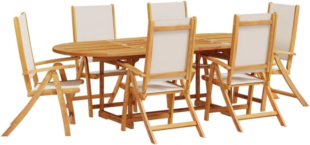 Set da pranzo da giardino 7 pezzi in legno massello di acacia e textilene, set tavolo e sedie da giardino, tavolo terrazza esterna e sedie, set terrazza, mobili da giardino esterno - 3279290