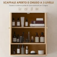 Armadietto Bagno a Parete con Ripiano Aperto e Ante Decorate, Piano Effetto Marmo, 60x18x70 cm, Rovere