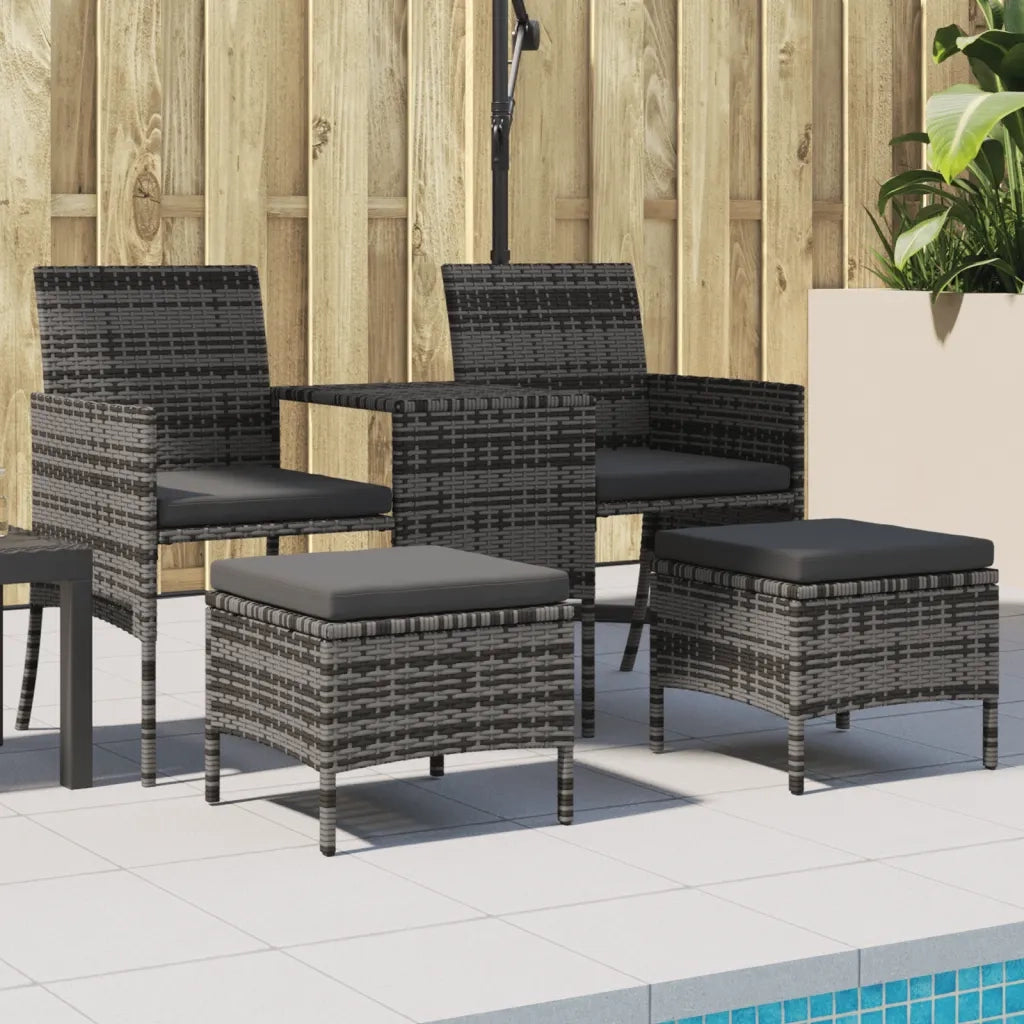 Divano da Giardino a 2 Posti Tavolino e Pouf Polyrattan Grigio 313593