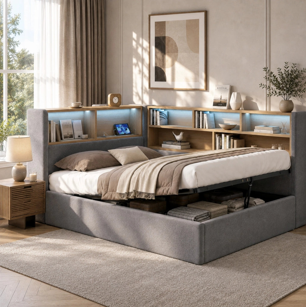 Letto da giorno 140x200 cm grigio in velluto - vano idraulico