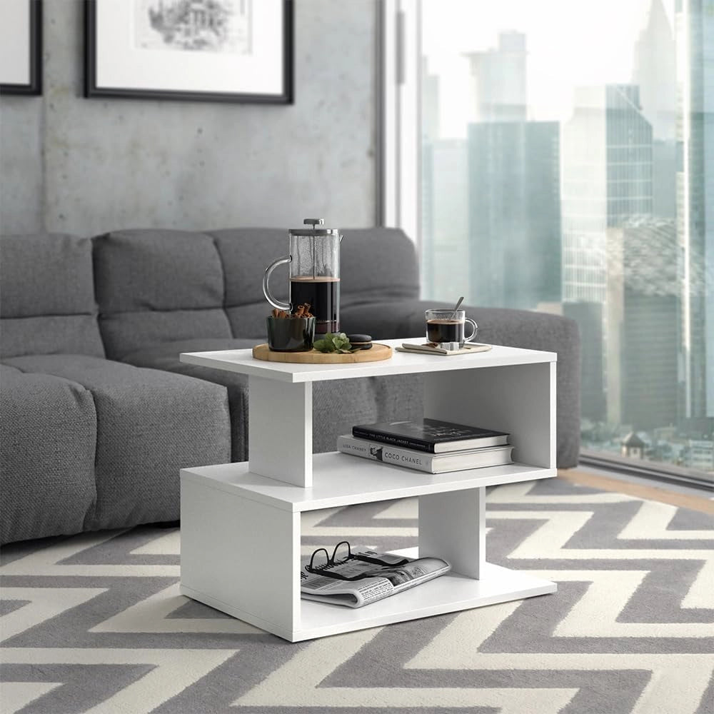 Tavolino da salotto Shelby, Bianco, 59 x 39 cm, per la conservazione di riviste e telecomandi