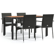 Set da Pranzo da Giardino 5 pz | Set Salotto da Giardino Nero con Cuscini in Polyrattan