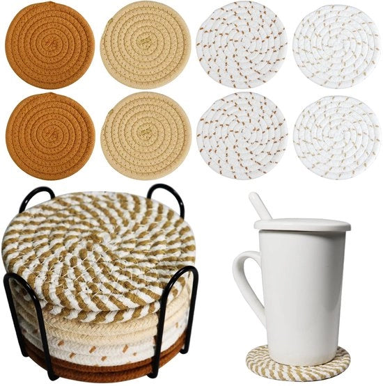 Onderzetters per 8 pezzi per proteggere la tavola, con contenitore, assorbenti per bevande in stile vintage, manufatti a mano per bicchieri