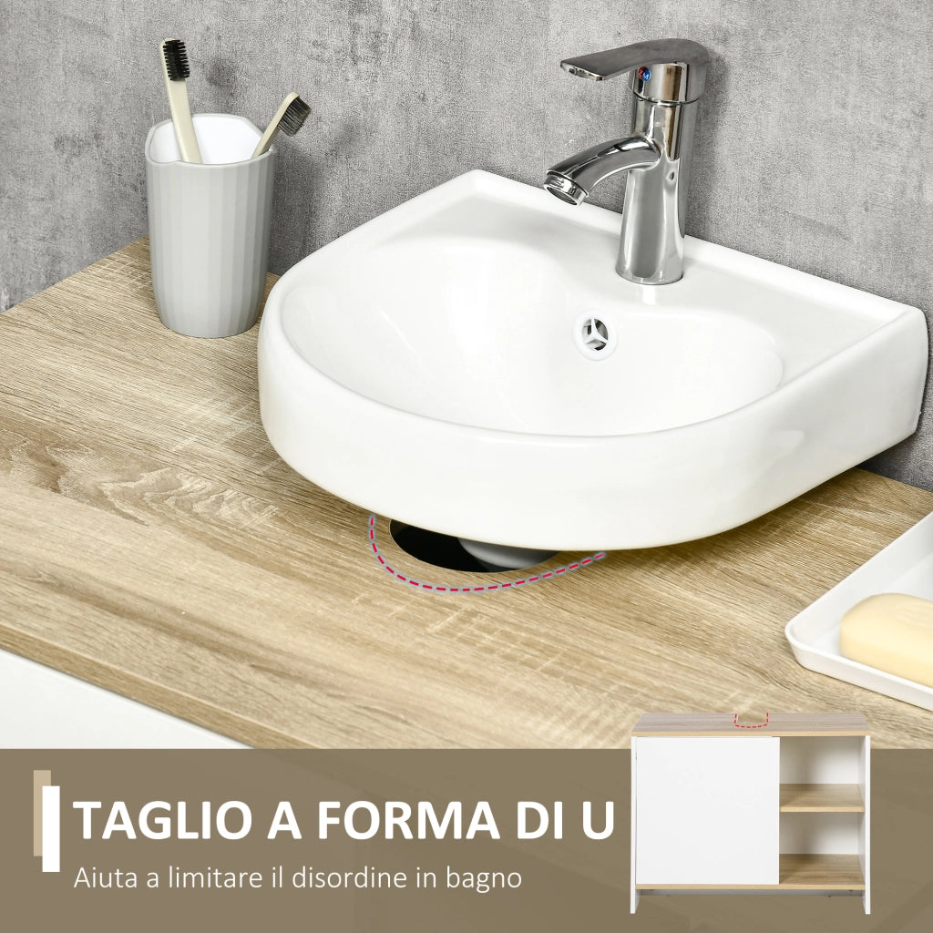 EasyComfort Mobile Bagno Sottolavabo con Armadietto e 2 Mensole in Legno, 77x45x60 cm, Bianco e Legno