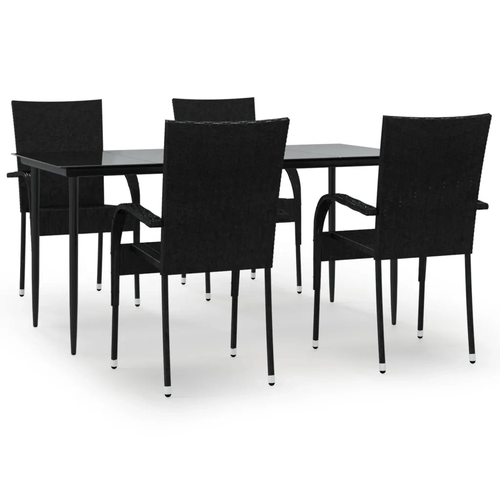 Set da Pranzo da Giardino 5 pz Nero in Polyrattan 3156668