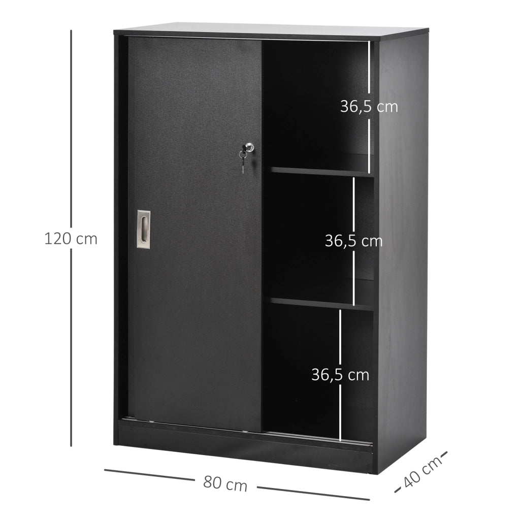 Armadio per Ufficio 2 Porte Scorrevoli Bloccabili ¨C Zephmum ¨C Nero 80x40x120 cm