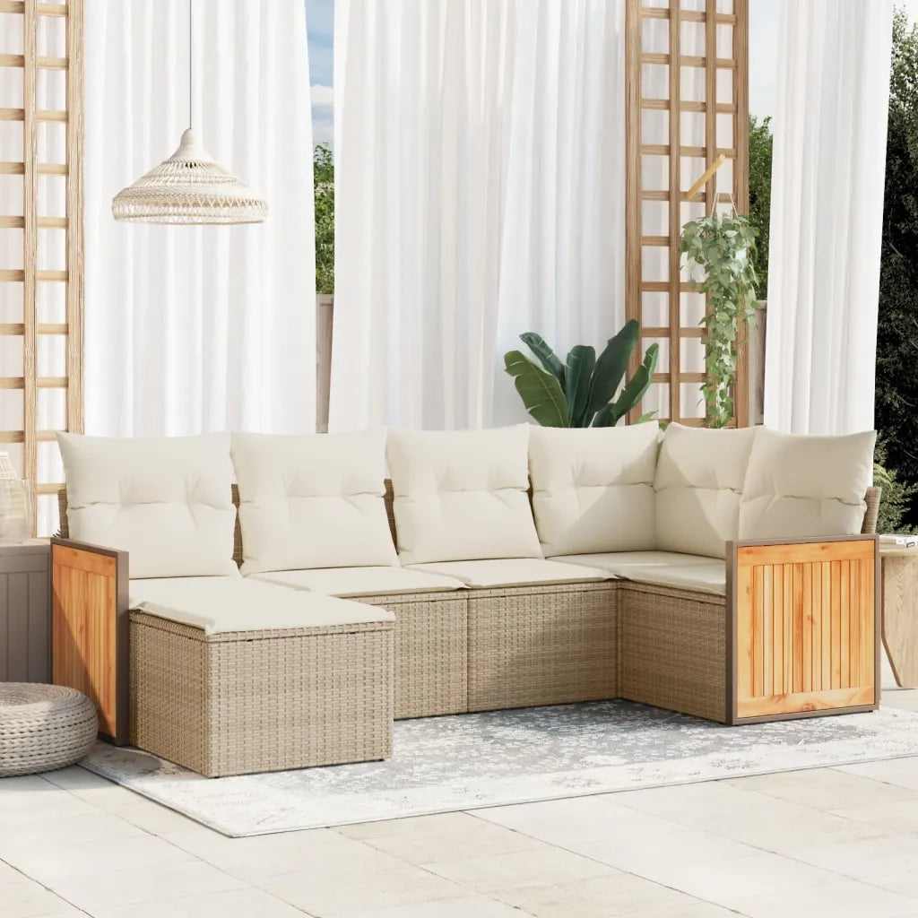 Set Divano da Giardino 6 pz con Cuscini Beige in Polyrattancod mxl 88408