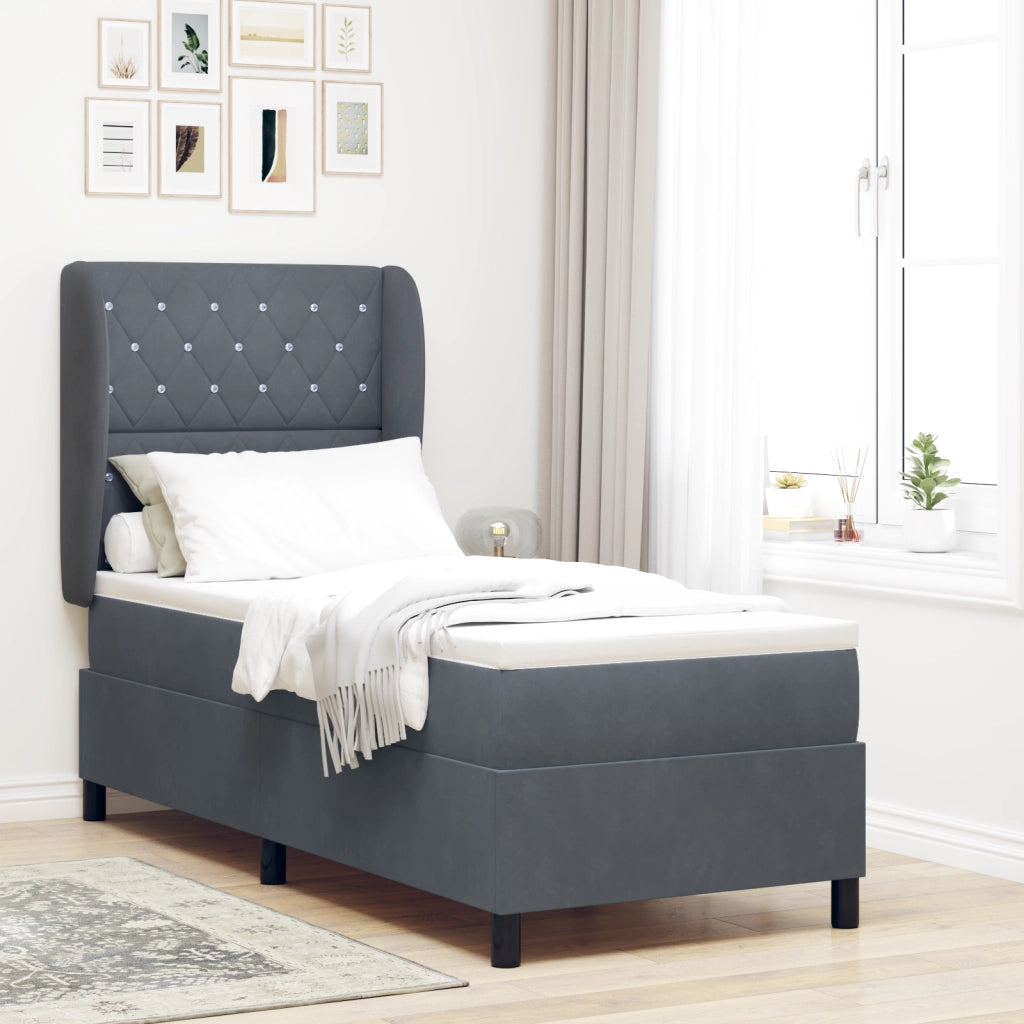 Letto a Doghe con Materasso  Grigio Scuro 80x200 cm Velluto