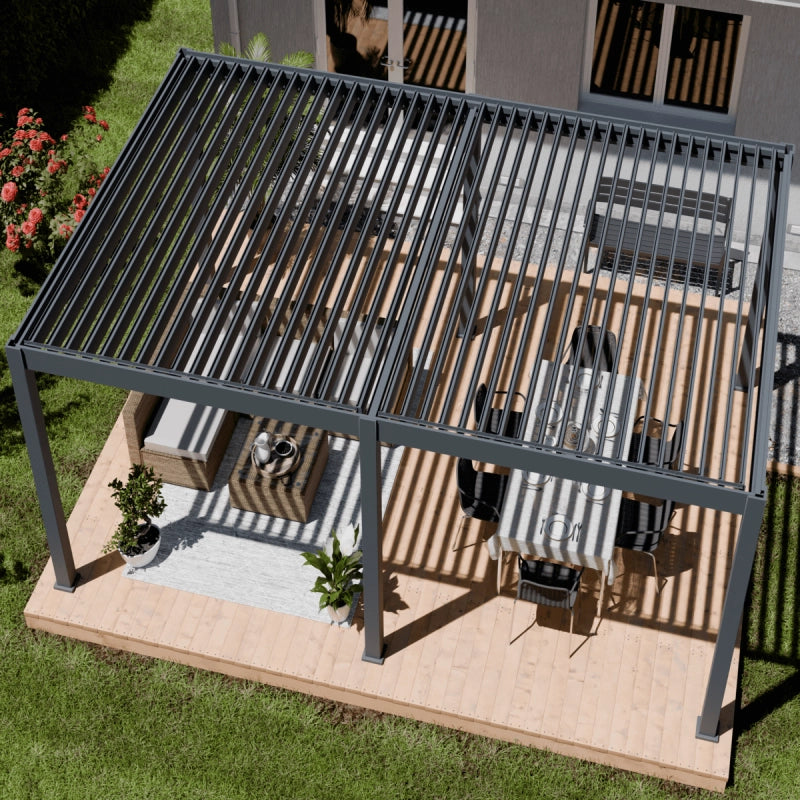 Pergola bioclimatica motorizzata OmbrÃ©a ELMO autoportante 4x6M - Antracite