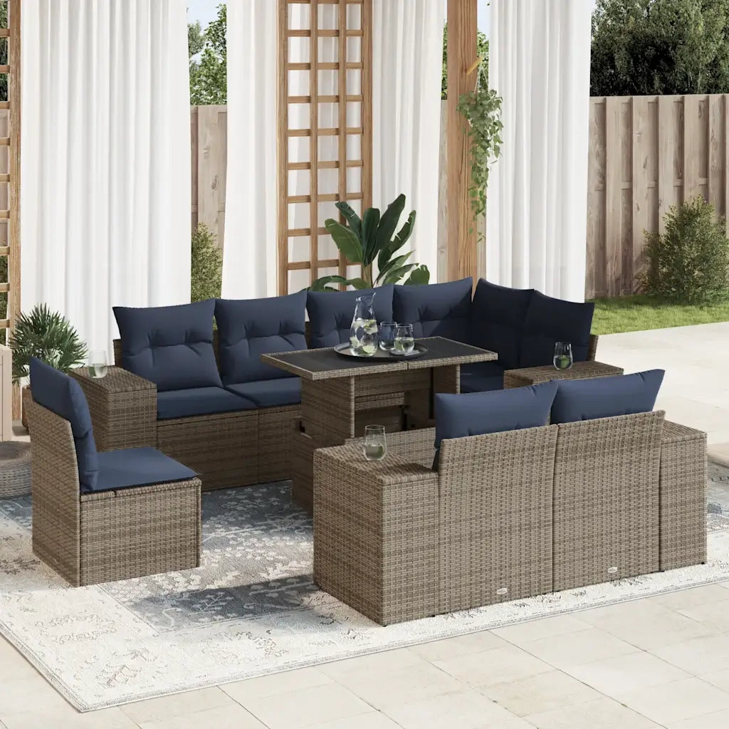 Set Divani Giardino 16 pz con Cuscini Polyrattan Grigio Acacia