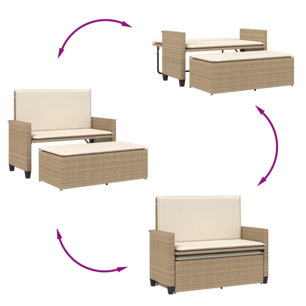 Panca da Giardino con Cuscini e Poggiapiedi-Sgabello-Panca da esterno Beige in Polyrattan 231826