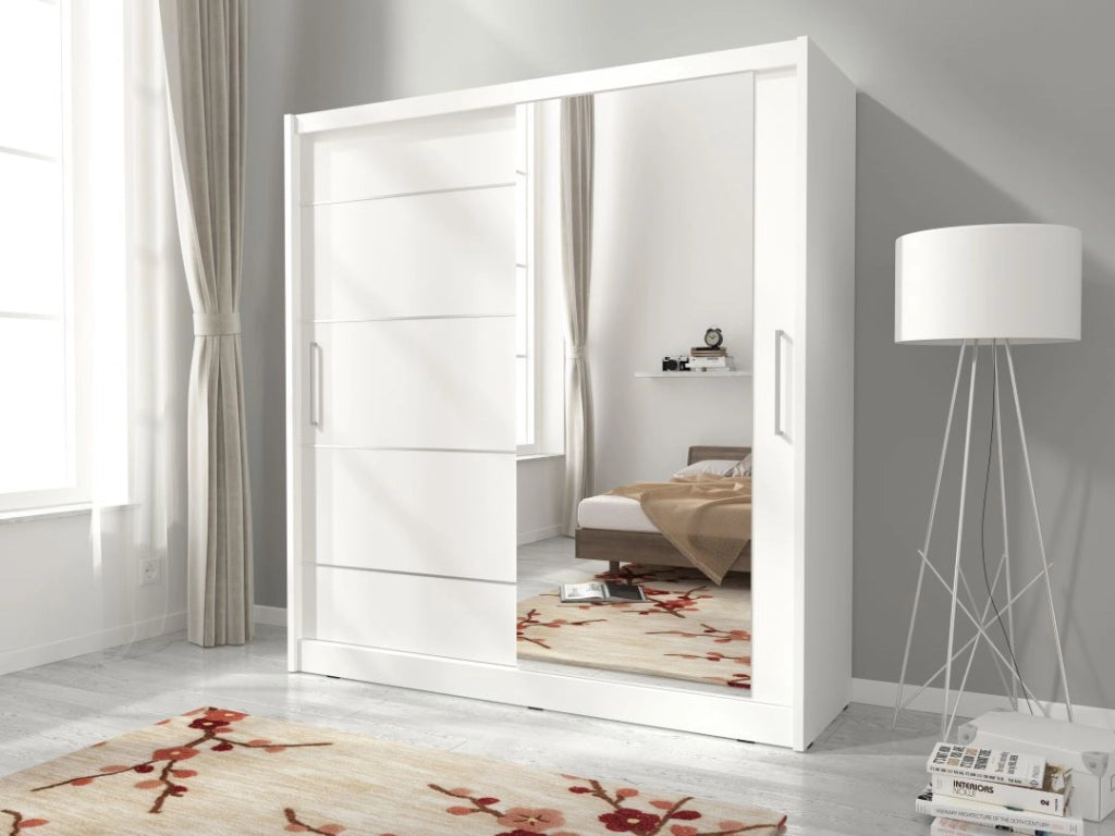 ARMADIO CON SPECCHIO PER CAMERE DA LETTO SERIE MAJA 180x62x200h BIANCO OPACO