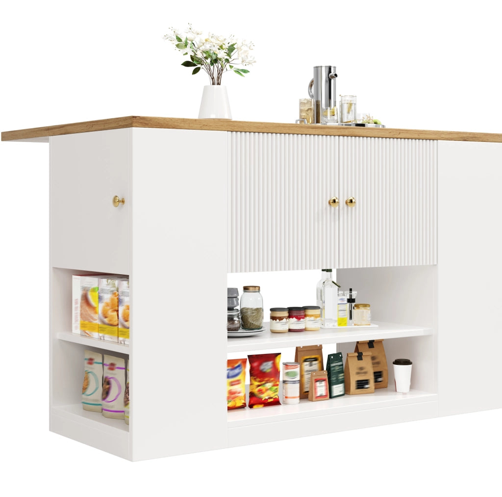 Isola cucina pieghevole 140x70 cm con contenitore bianca