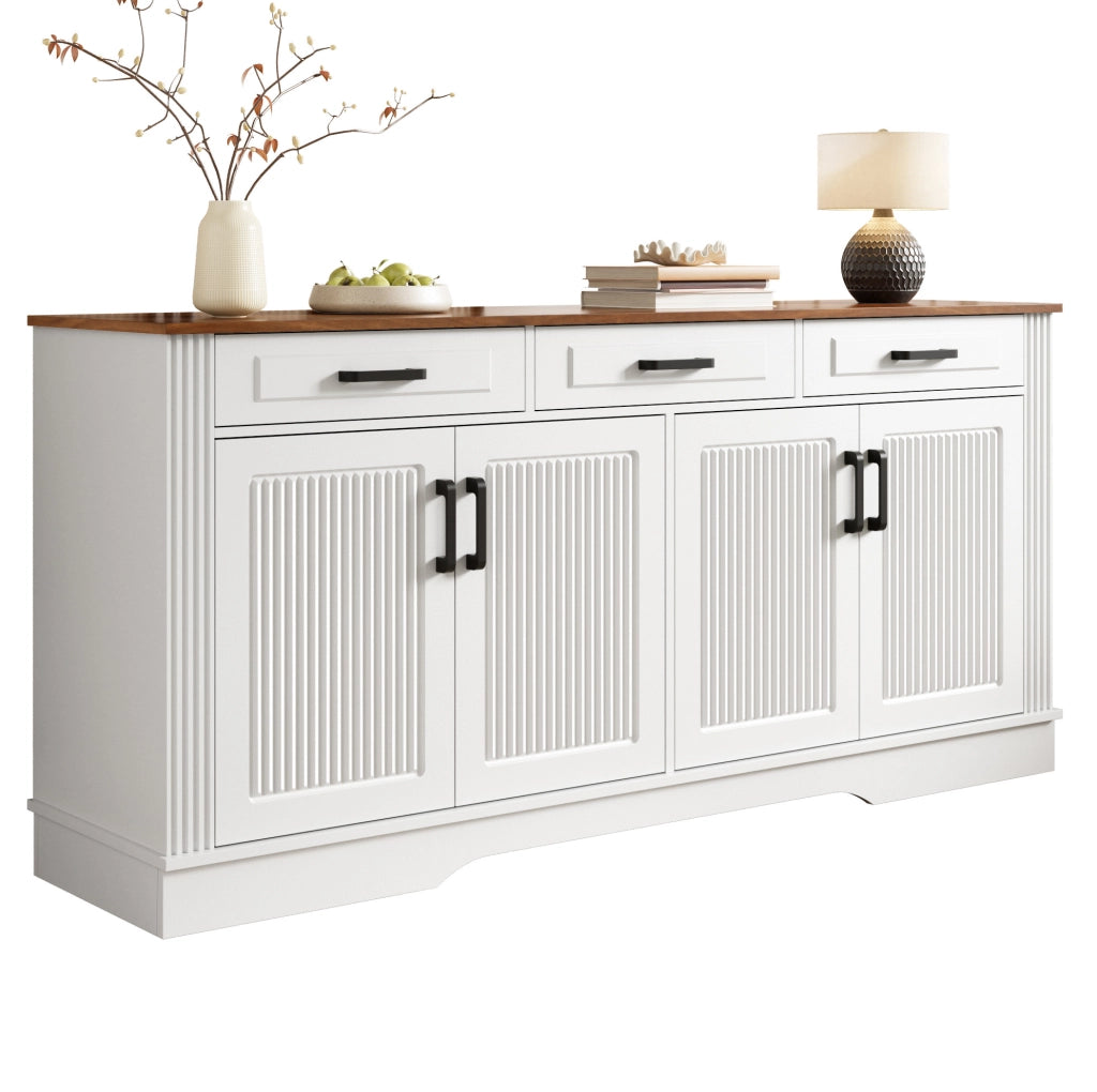 Credenza 160x40x75 cm bianca in MDF， 4 ante e 3 cassetti