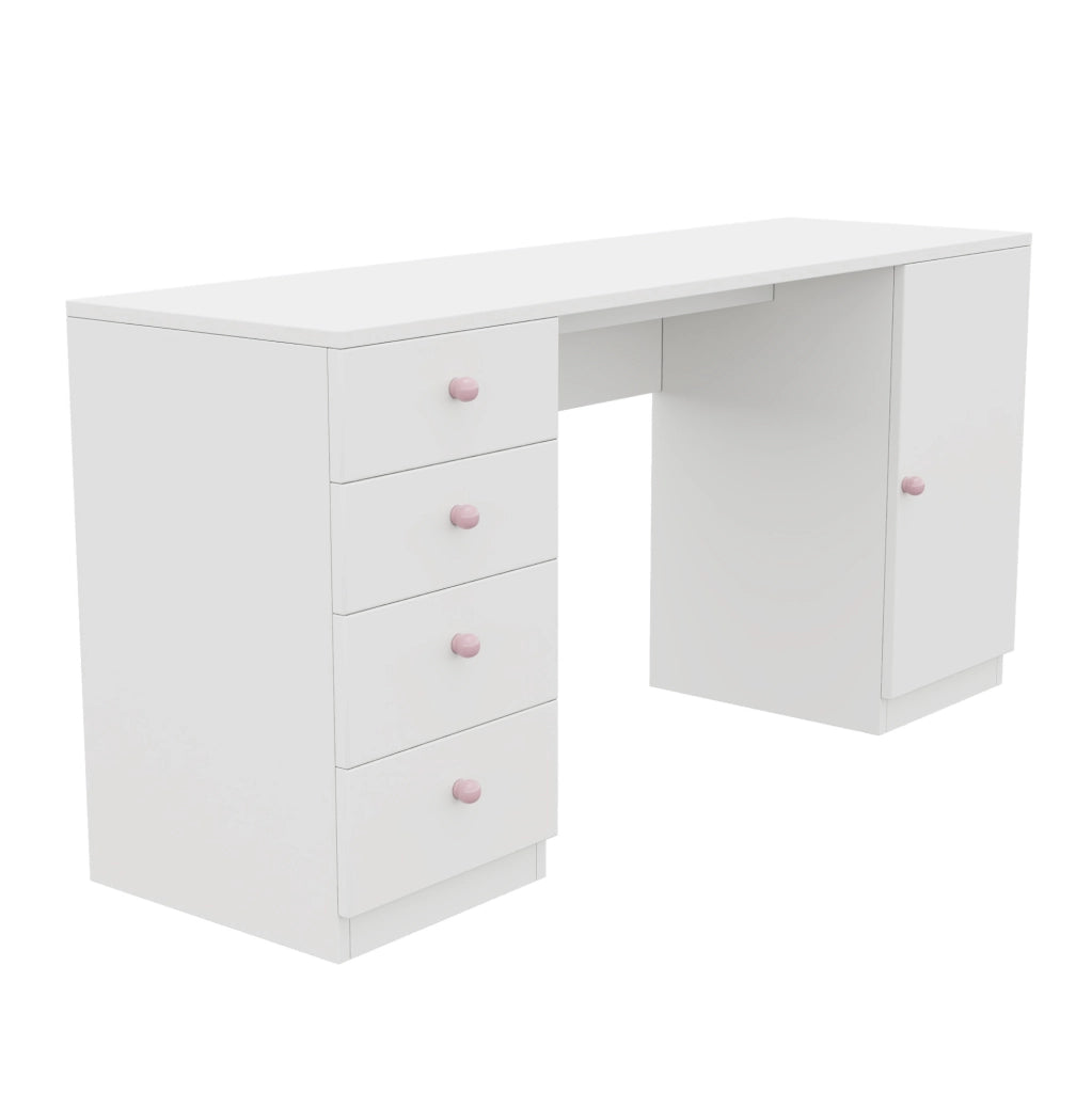 Scrivania per bambini con 4 cassetti e mobiletto, MDF bianco HAVRYA