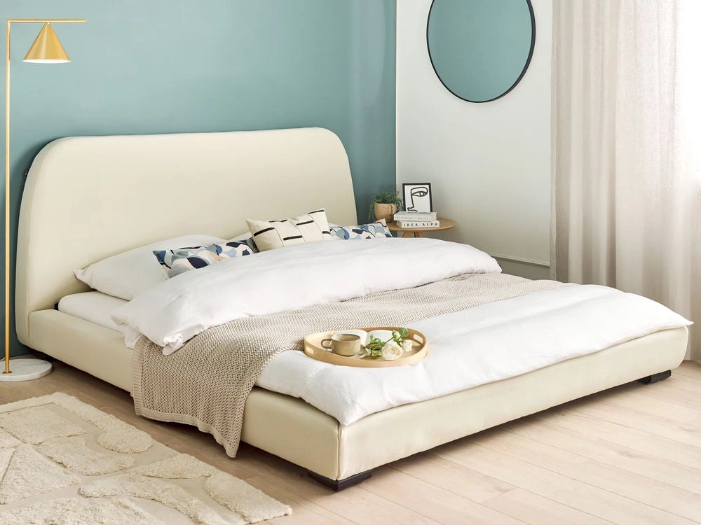 Letto a doghe in tessuto poliestere beige imbottito 180 x 200 cm Design classico tradizionale
