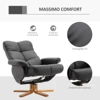 Poltrona Sedia Relax Reclinabile con Poggiapiedi in Pelle PU Nero