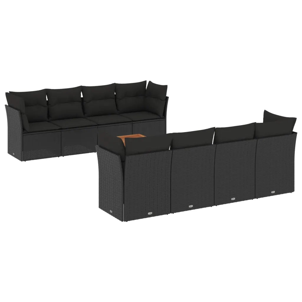 Set Divani da Giardino 9 pz con Cuscini Nero in Polyrattancod mxl 90819
