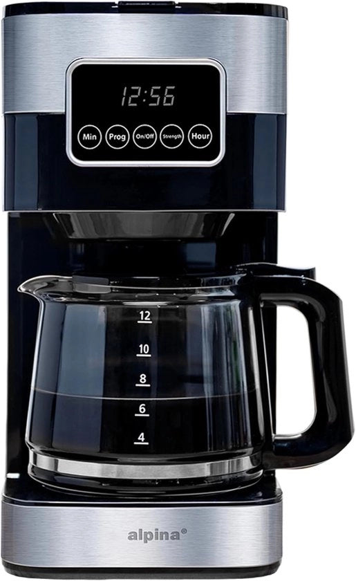 Macchina da Caffè 900W - Caffè Filtrato - 1,5 L - 12 Tazze - Display Digitale - Piastra di Riscaldamento - Funzione di Servizio - Nero