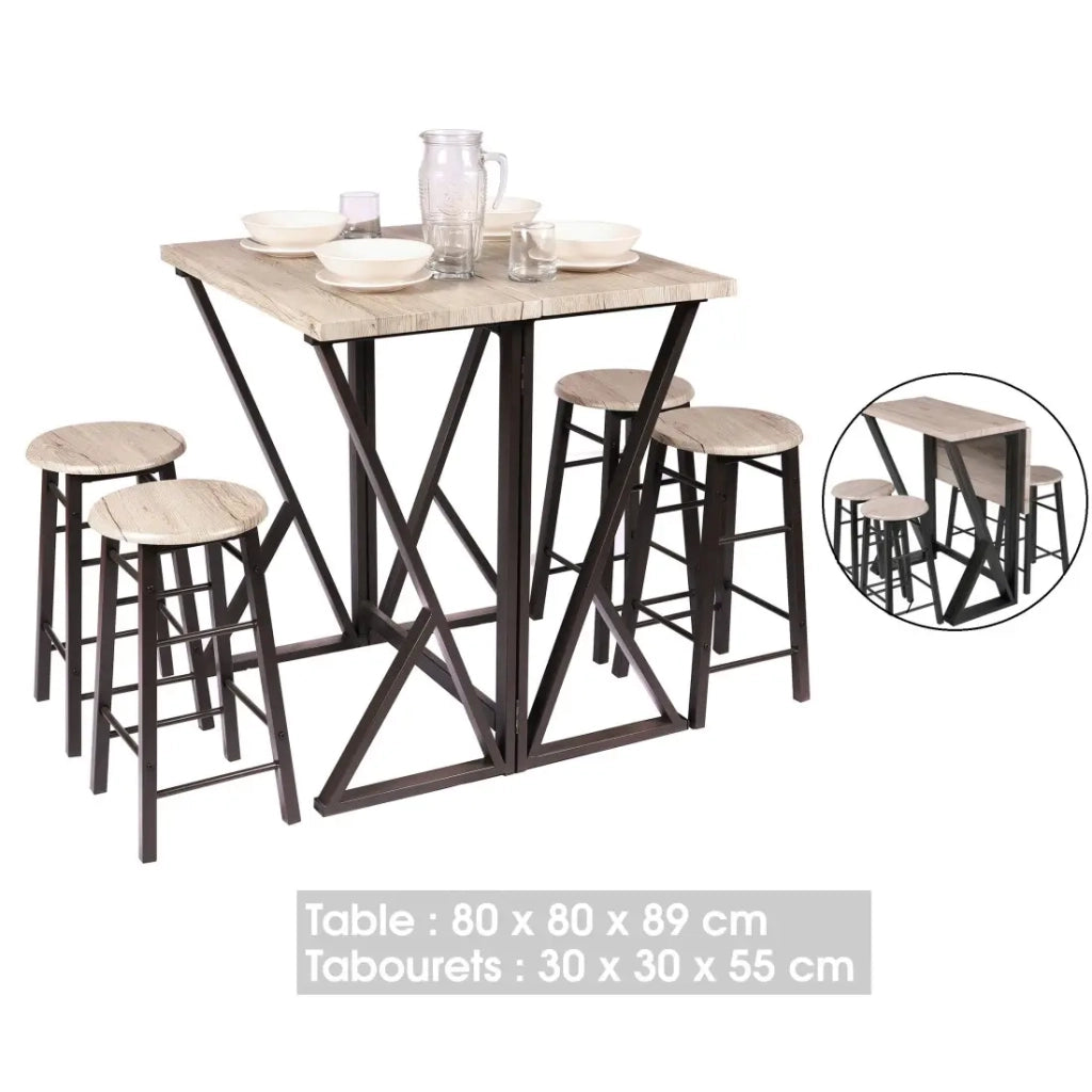 Set da bar pieghevole con 4 sgabelli collezione DARYL - Dimensioni 100x60x89 cm, ideale per piccoli spazi