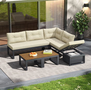 Set salotto da giardino modulare con seduta reclinabile a 3 posizioni; 191;5x191;5x79 cm; beige in poliestere