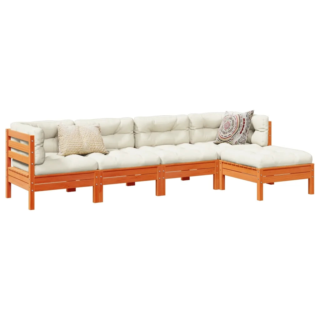 Set Divani Giardino 5pz con Cuscini Marrone Cera Massello Pinocod mxl 116619